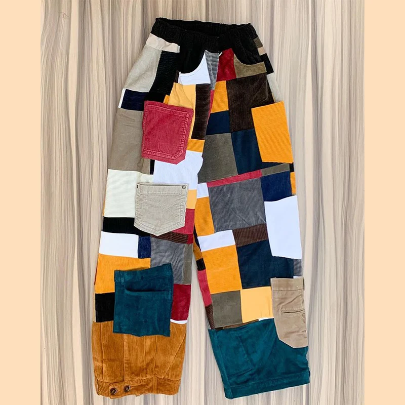 DIZNEW OEM Custom teenage Girls Clothing for Spring 2024 New patchwork Linen pants & trousers6 pocket pants for women