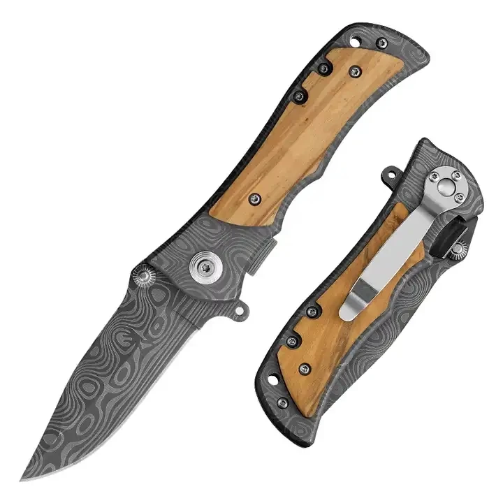 Folding Outdoor Pocket Hunting Handle Knife Blade With Laser Pattern