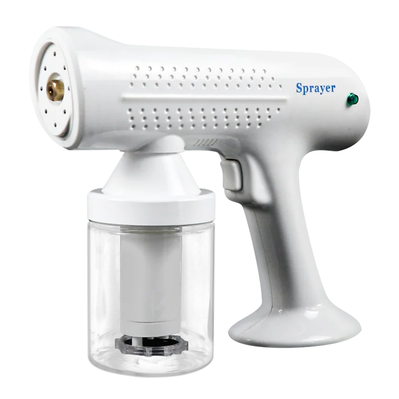 
Sodium hypochlorite Rechargeable sprayer gun Blue light Electric cordless Nano atomizer Disinfection mist Spray Gun 