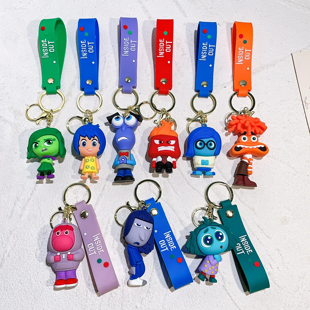 Latest Inside Out2 movie all 9 style characters keychain 3D doll PVC soft rubber anime car bag pendant gift