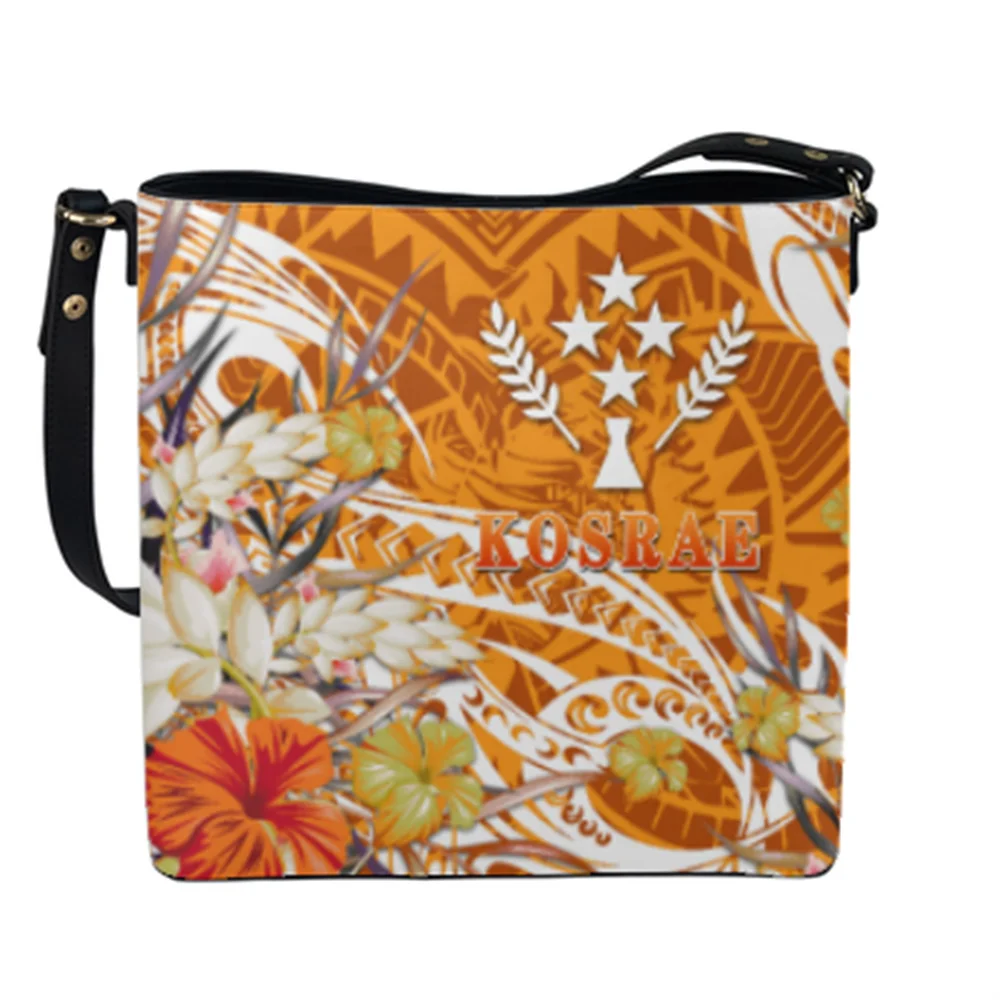 Custom Print Waterproof PU Crossbody bags Polynesian Tribal Kosrae Island Floral Print New Handbags Custom Leather Shoulder Bags
