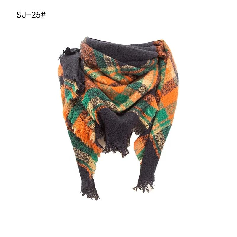 Womens Warm Long Shawl Wraps Large Scarves Knit Cashmere Feel Plaid Triangle Scarf Adult Classic Winter Latest Scarf Designs