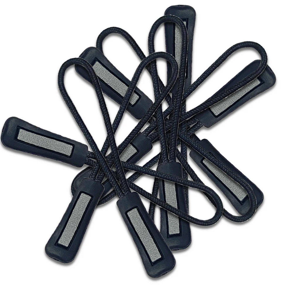 New Design Custom Rubber Plastic Soft Zipper Pulls Pvc Nylon Cord Reflective Zipper Puller For Backpacks Luggage