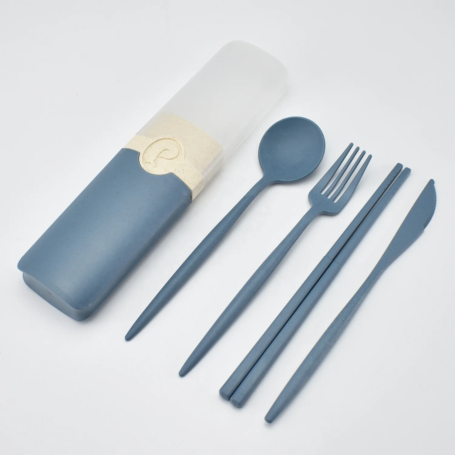 Portable Travel Korean 5pc Color Handle Spoon Fork Knife Set Chopsticks Cutlery Dinnerware Set With Picnic Case