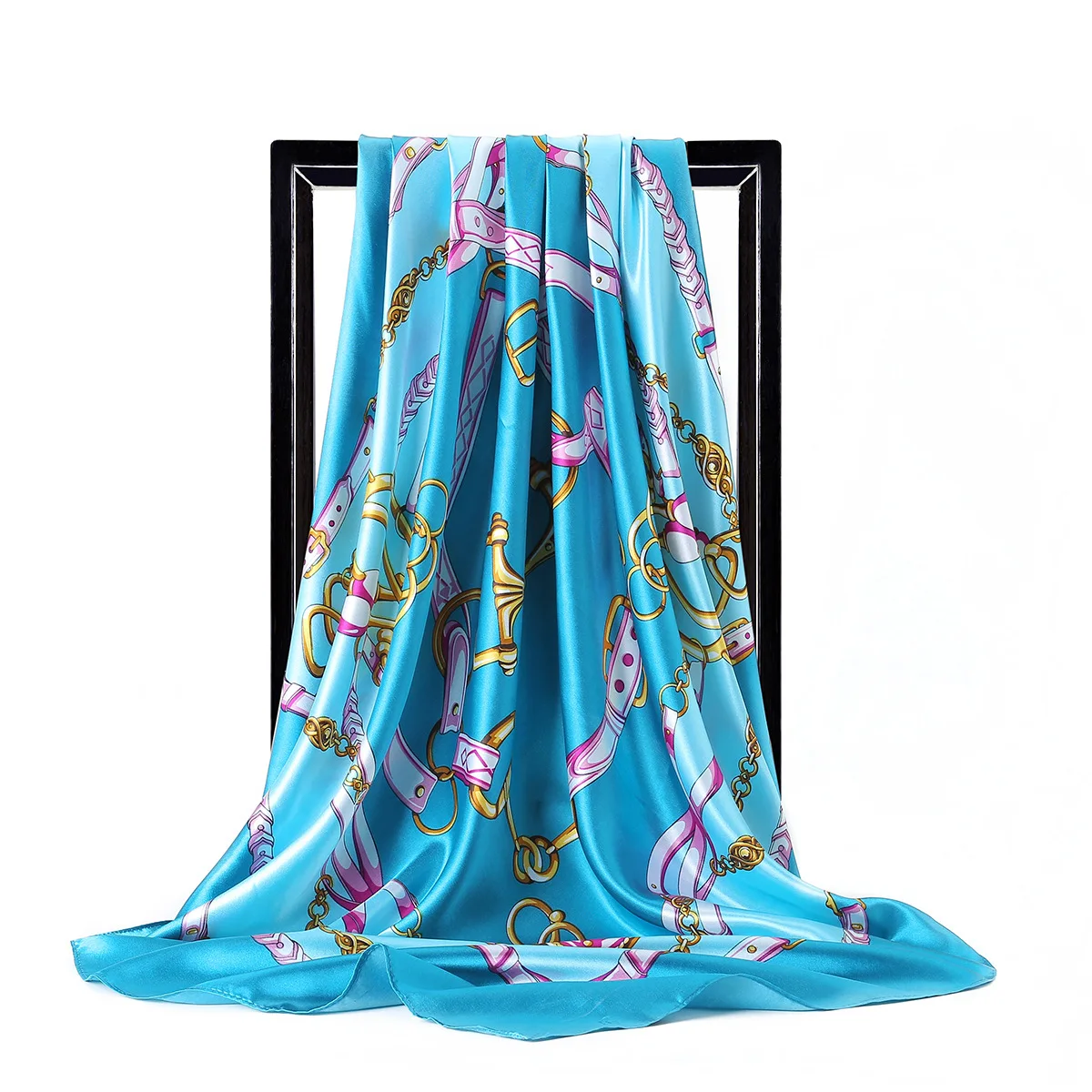 Factory OEM Fashion Foulard Shawl Scarfs Big Size 90*90cm Square Hair Head Scarves Satin Silk Scarf
