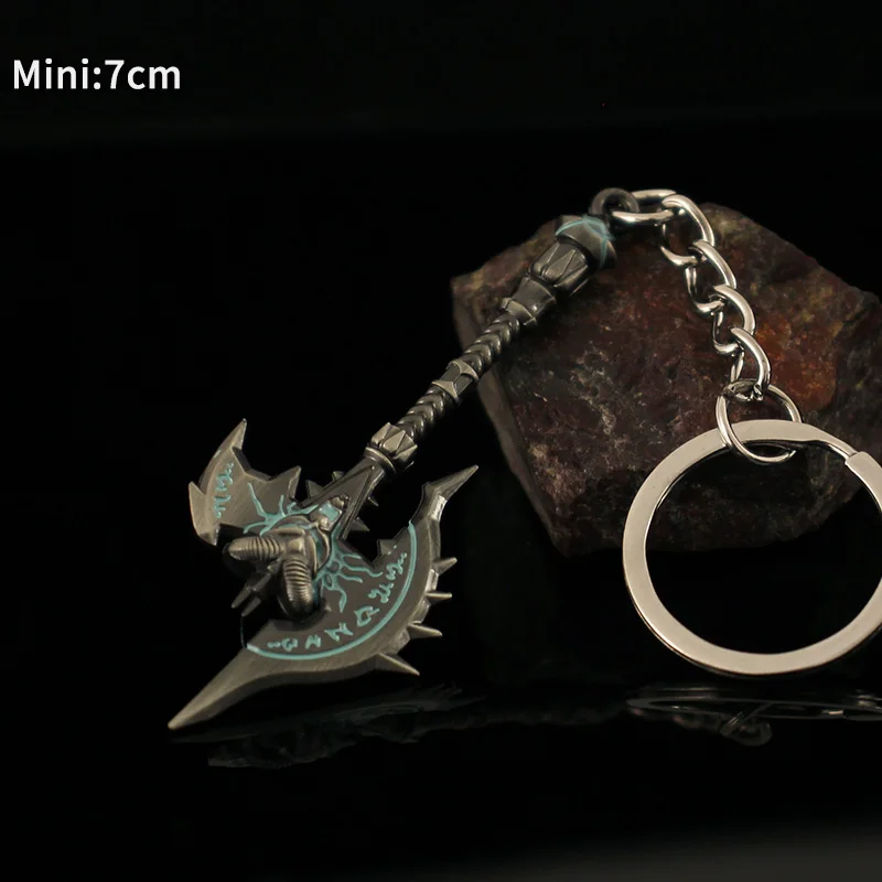2025 keychains best sales!! Lich King Alsace Frostmourne sword Knife Ax Toy Weapons 9 cm Metal valentines day alloy keychain