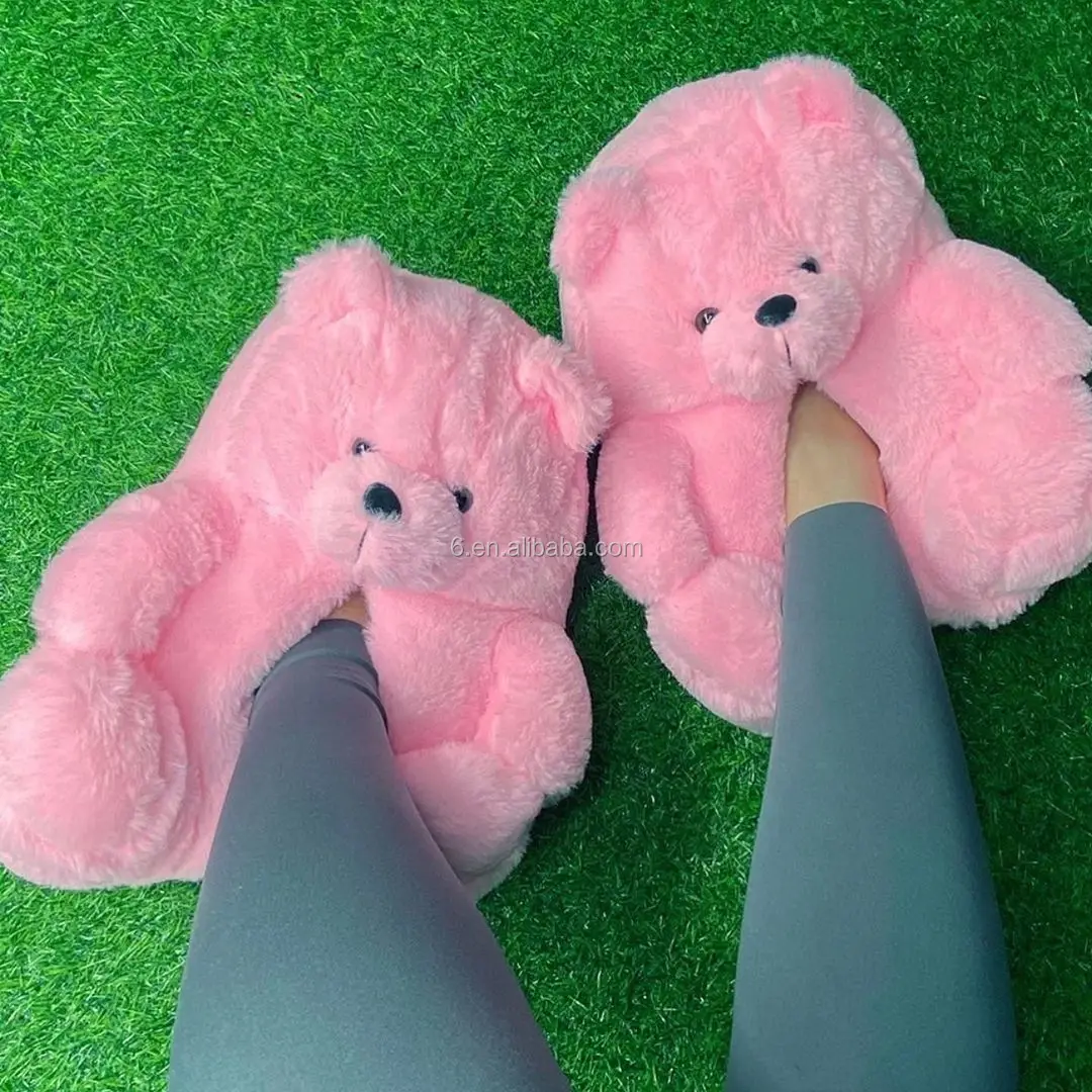 Hot sale girls shoes Fluffy women fur slides cute sandals house teddy bear slippers