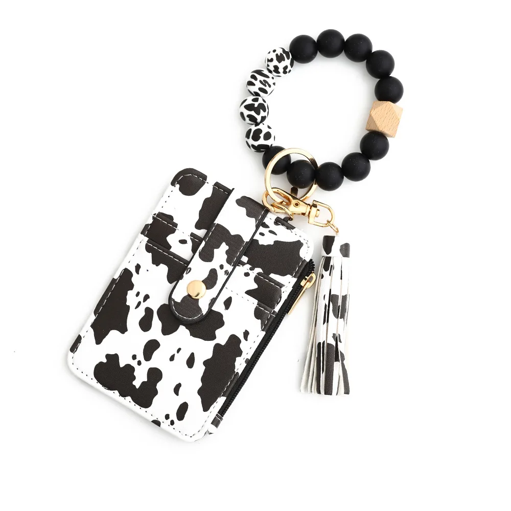 Leopard Print Bangle Wrist Bag Wholesale Silicone Beaded Bracelet Purse Top Selling Card Holder Wallet With Tassel