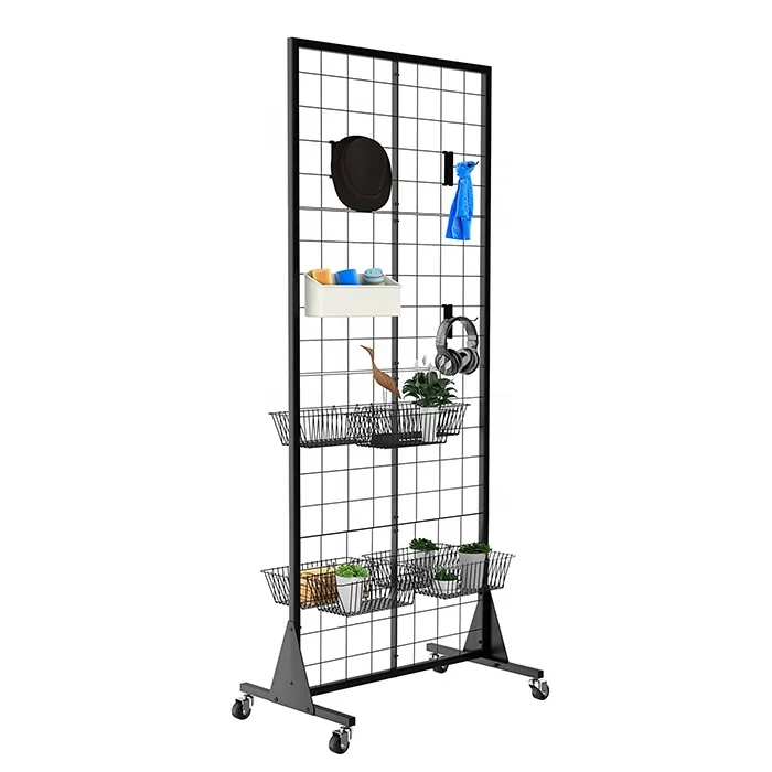 Custom Store Hanging Product Hat Jewelry Tool Phone Case Accessories Detachable Gridwall Panel Metal Mesh Display Rack Stand