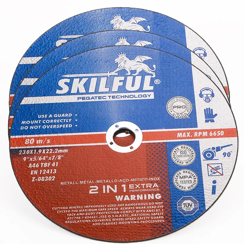 SKILFUL Production 9 inch 230mm Metal INOX MPA Report Cutting Disc Aluminum Oxide Cutting Wheel