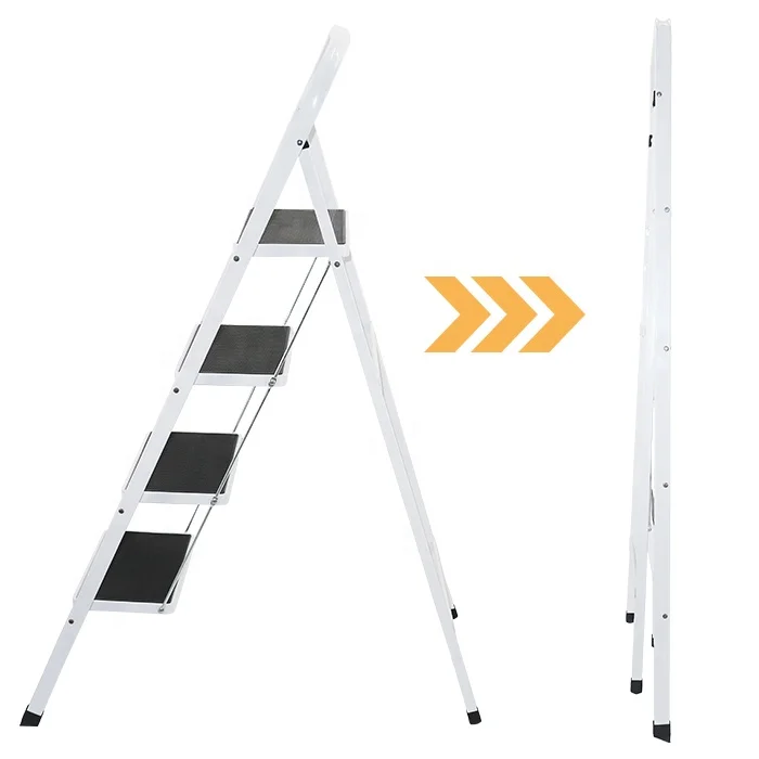 High quality black safety step ladders with handrail steel folding 4 step ladder