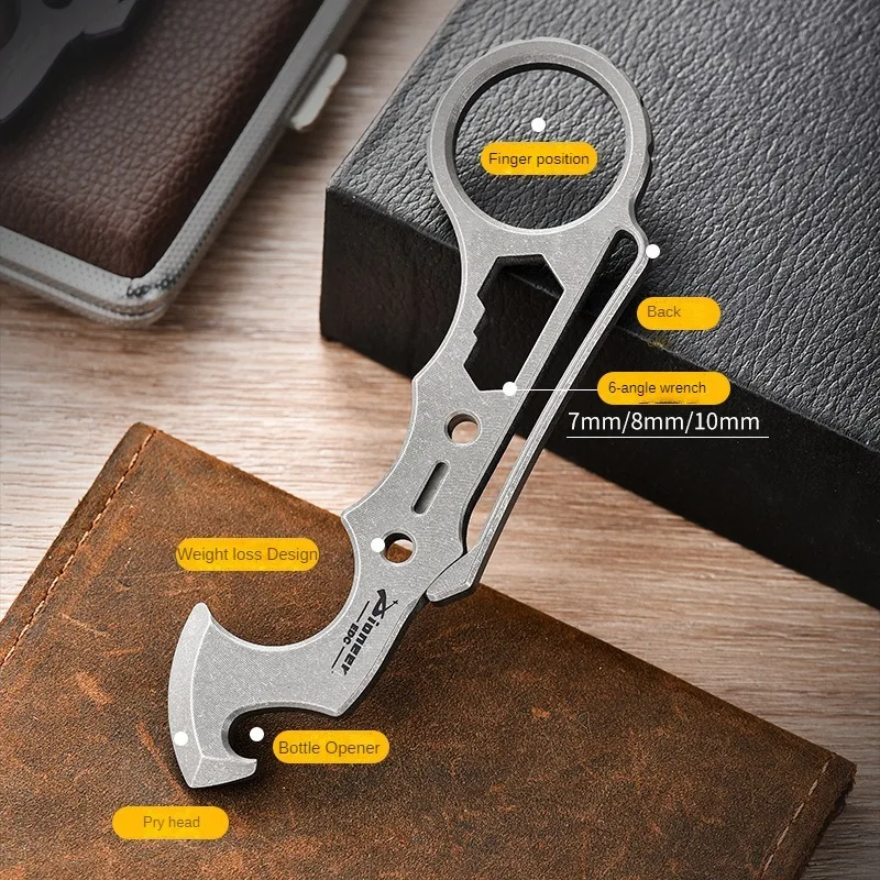 2024 edc titanium alloy crowbar Multifunctional metal pry bar Hexagonal wrench Bottle opener Trendy play pocket tool pry bar
