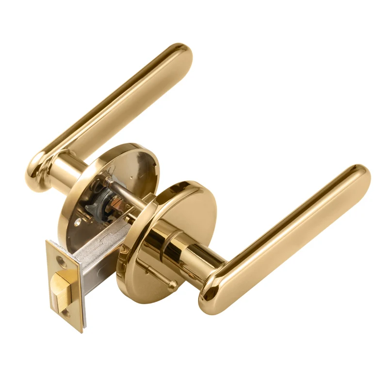 Modern Interior Privacy Door Lever Handle Lock Double-Door Zinc Alloy with Brass and Steel for Hotels and Windows