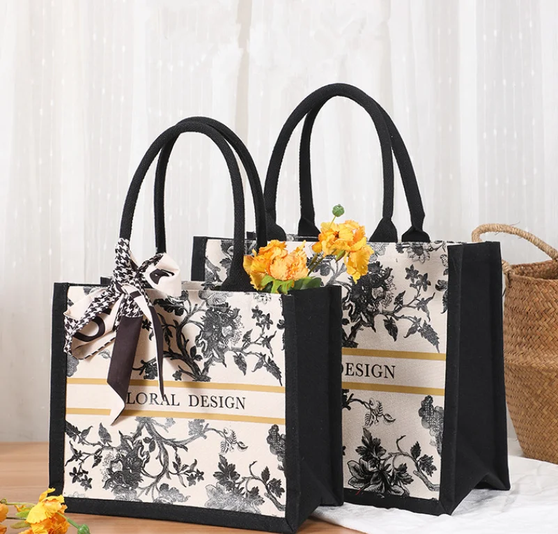 Customizable Canvas Tote Bags   Make Your Mark with a Personalized Ink flowers Carry All for Any Occasion like shopping gift etc