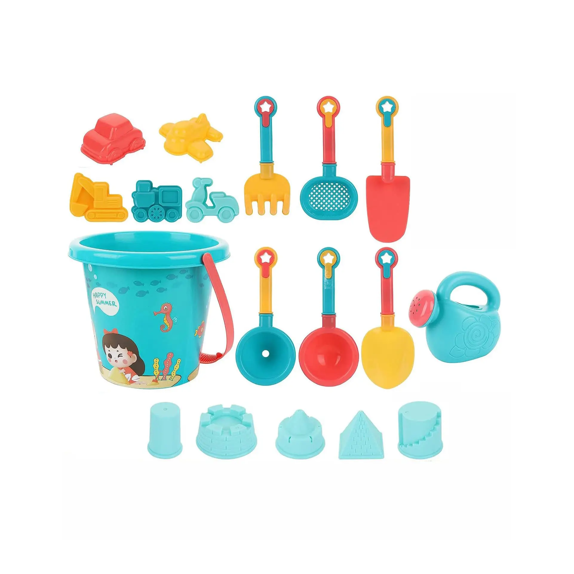 18 piece sand toy set for children sand toy beach sandpit set with bucket shovel sand moulds watering can for children boys