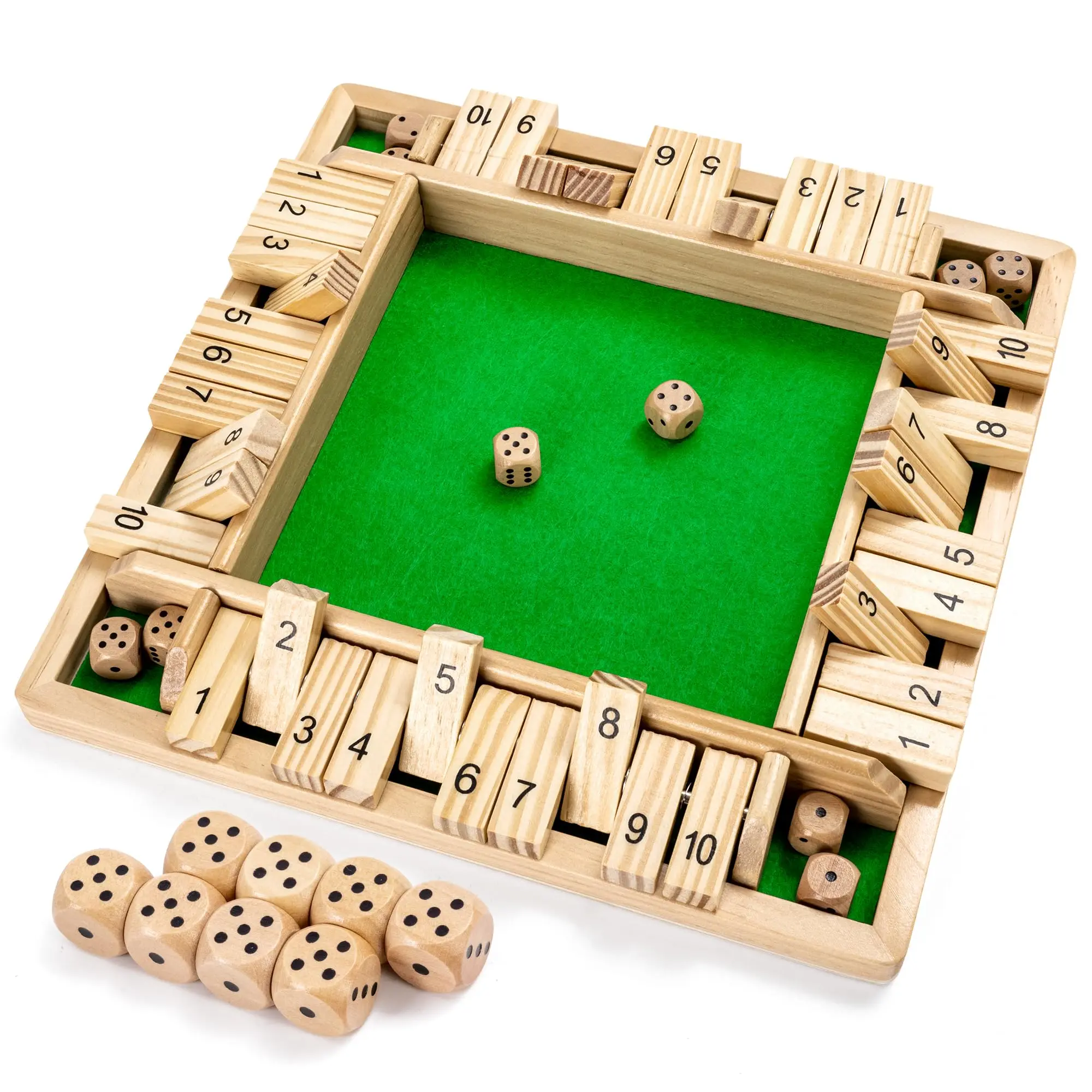 Shut The Box Dice Game Wooden (2-4 Players) for Kids & Adults 4 Sided Large Wooden Board Game Amusing Game for Learning Addition