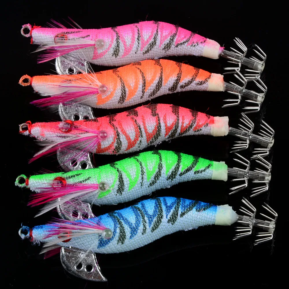 5PCS 80mm 7.2g Artificial Bait Squid Lure Plastic Hard shrimp lure Redhead Squid Jig  lure Vibrator