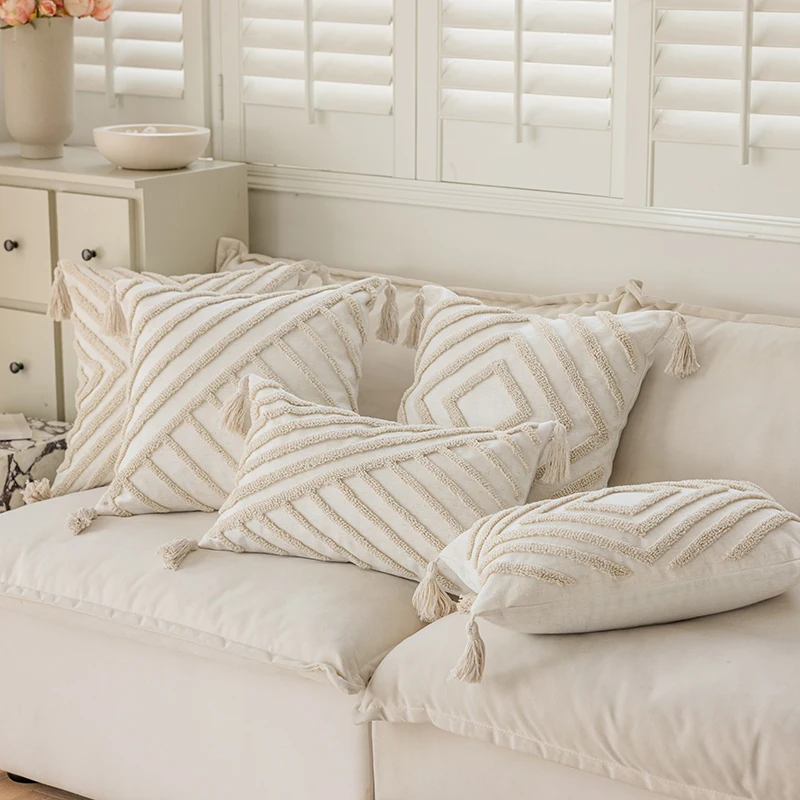 Innermor Boho Style Geometric Tufted throw pillow case Polyester and Cotton Fabric cushion cover Customized 18x18 inch