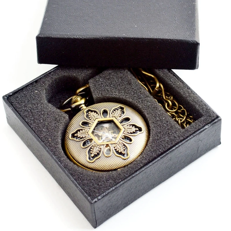 Antique hollow Manual Black Hand Winding mechanical Retro Roman Snow Pocket Watch