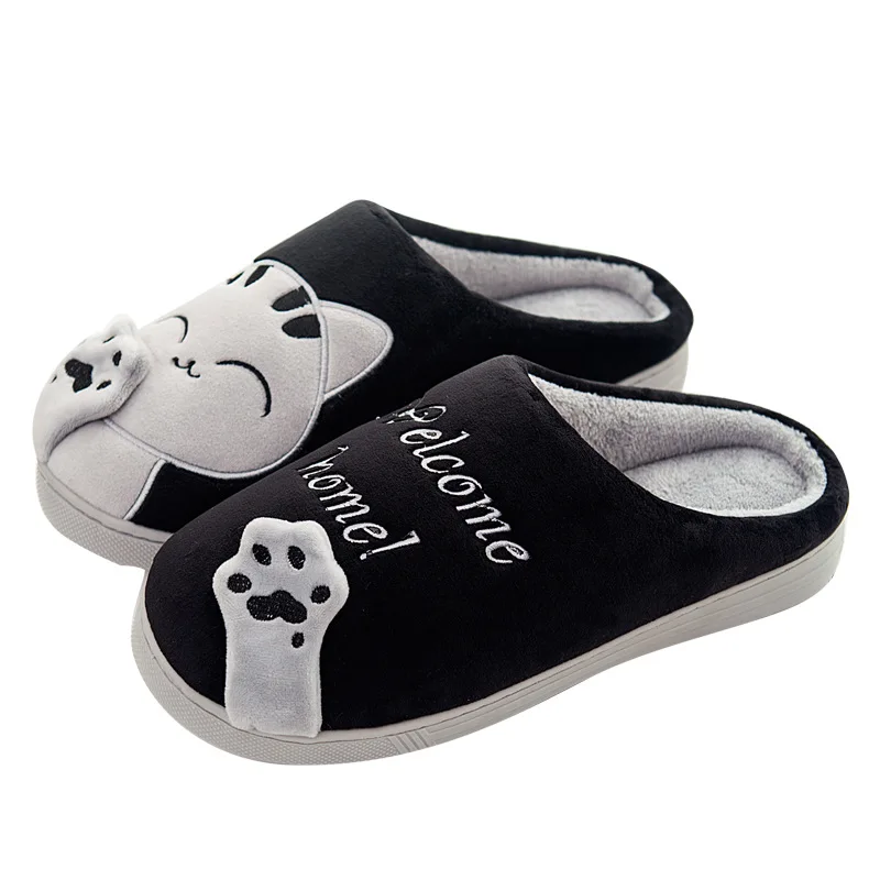 Adults Kids Slippers Cartoon Boy Girl Indoor Lucky Cat Pattern Non-slip Plush Animal Winter Slipper