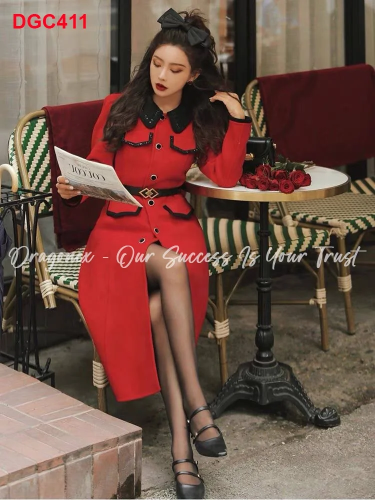 High quality Long red evening gown made of pressed evening gown and luxurious pockets from Vietnam