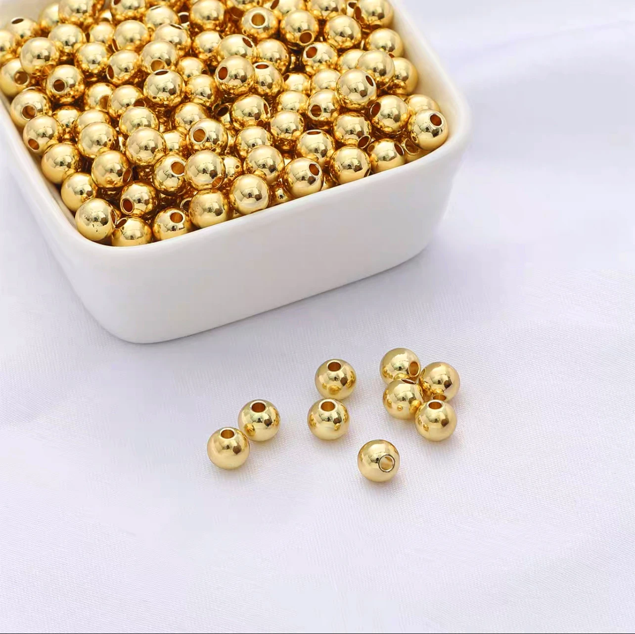 14k 18k Gold Plated Spacer Metal Beads Round Ball for Jewelry Making Bracelets Necklaces