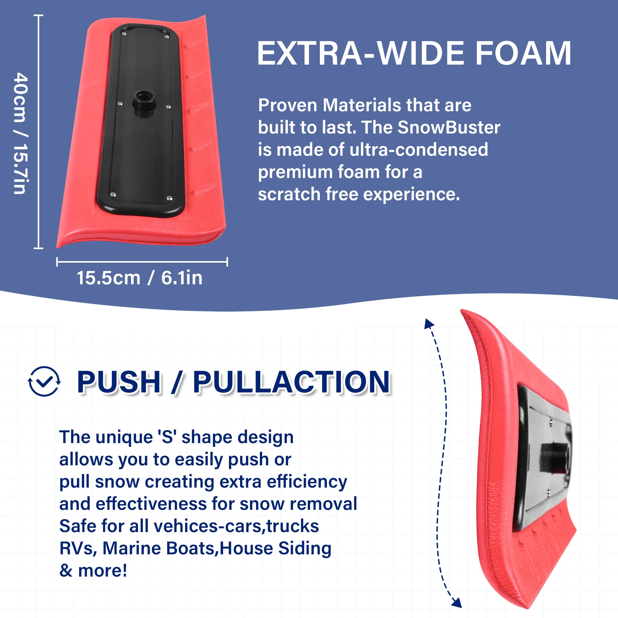 12FT Professional Grade Push Broom Design Non Scratch Vehicle Car Roof Snow Broom Snow Remover with telescopic extension pole