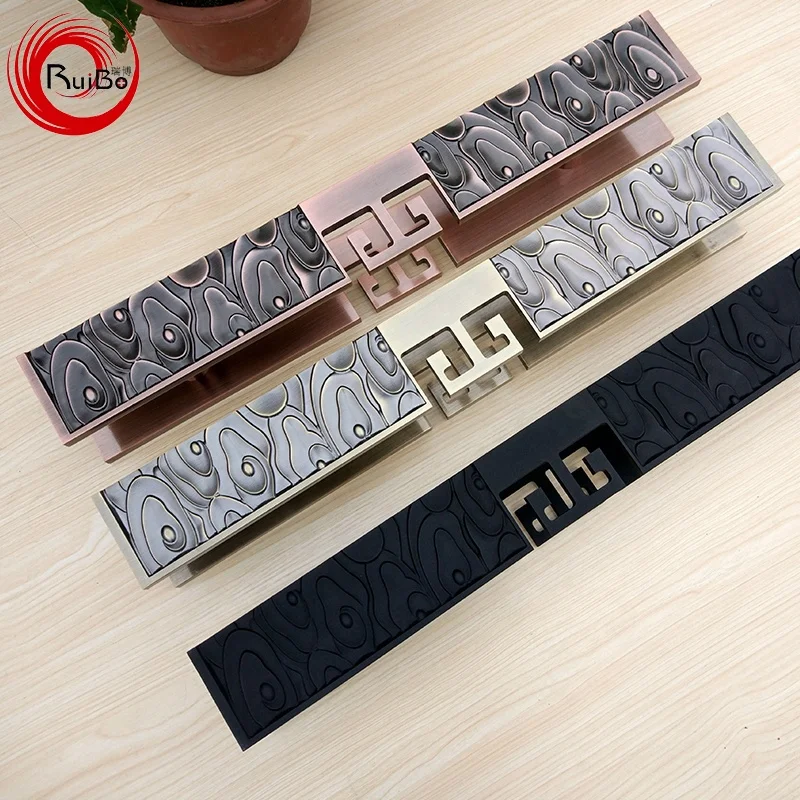 Chinese style antique copper solid aluminum Carving glass door long pull handle