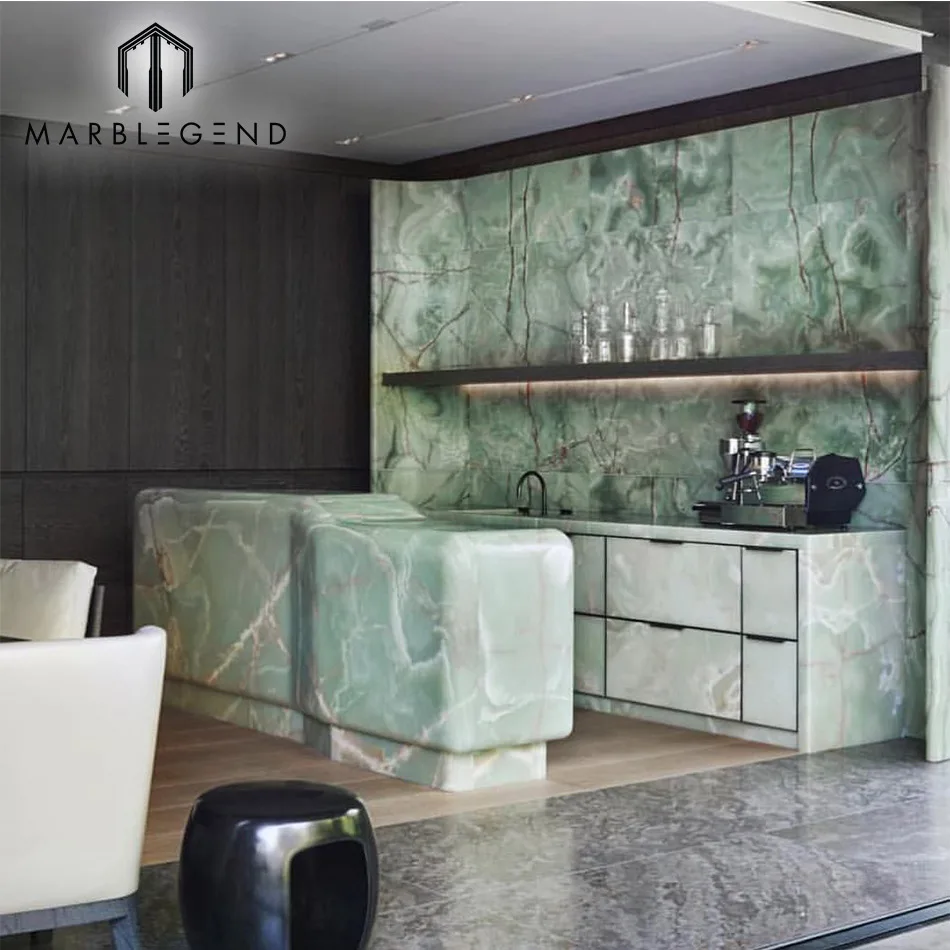 Transparent Marble Stone Open Book Green Onyx Slab bar Top Living Room Wall and Floor Decorative