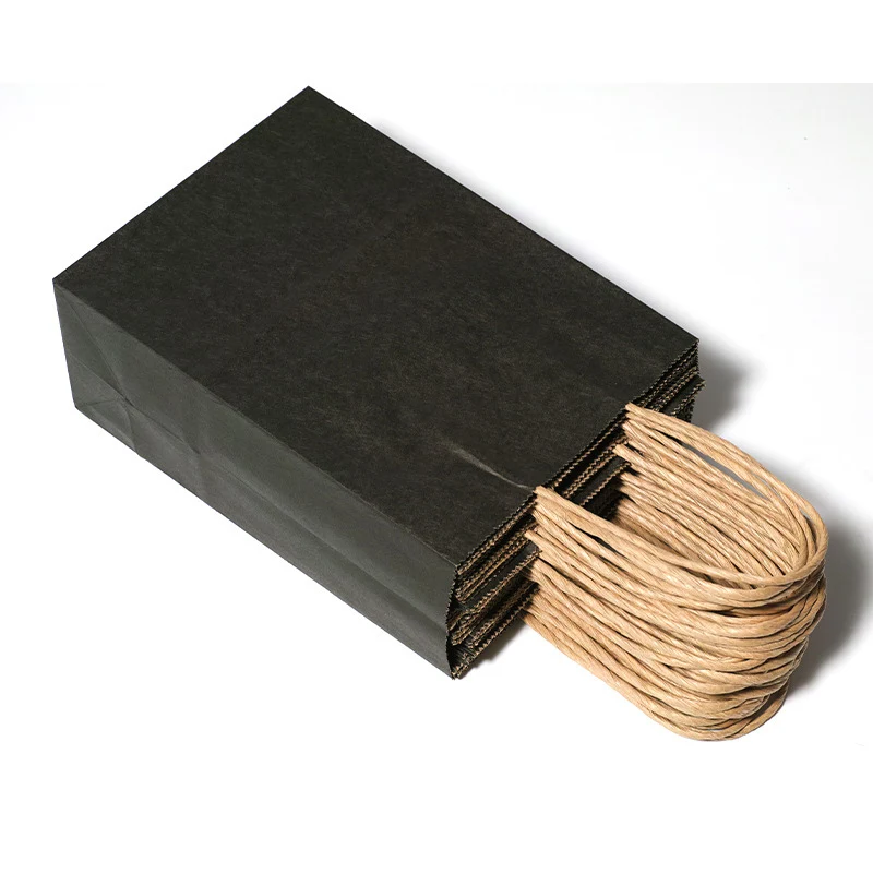 
Biodegradable small Supermarket kraft paper shopping bag black,custom hard paper bag,matte black paper bag with logo handle 