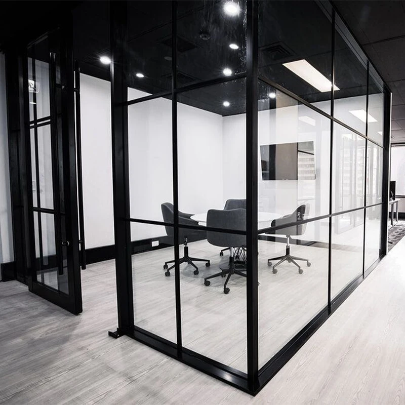 Aluminium Framed Room Divider Glass Partition Wall No Screws For Bathroom Office