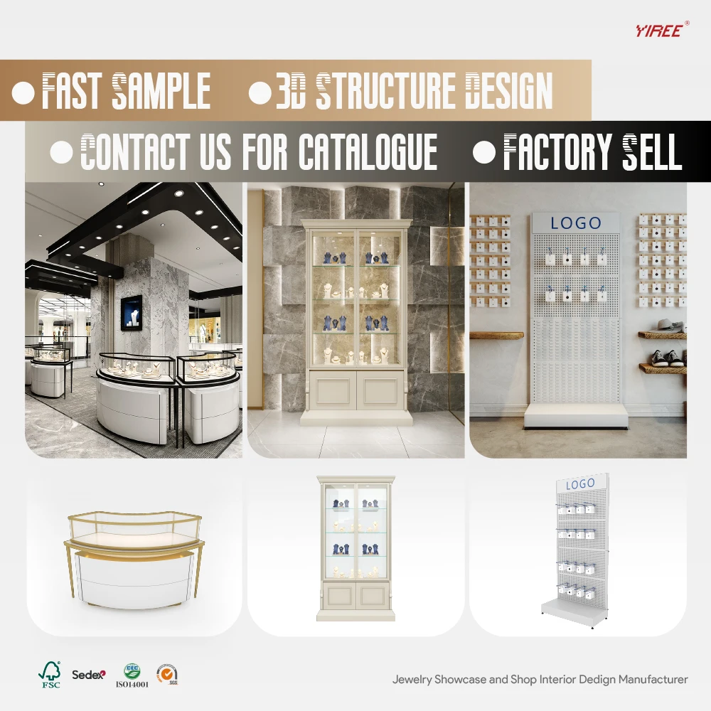 Modern luxury top jewellery shops interior showcase design ideas metal wood jewelry displays for store