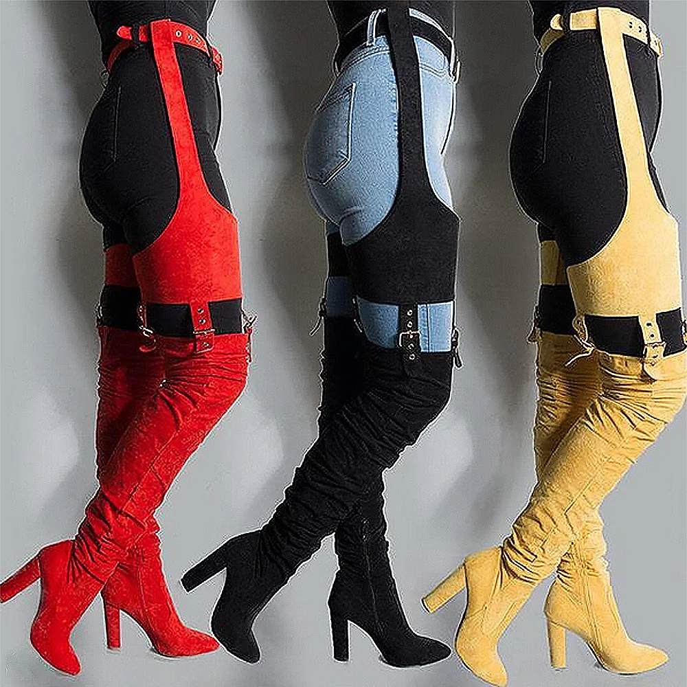Thick-heeled over-the-knee trousers belt boots high-heeled plus size women boots