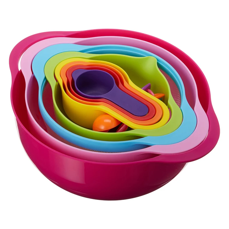 Bol a service measuring bowl set with measuring cup spoon, 10pcs set melamine plastic colorful measuring bowl