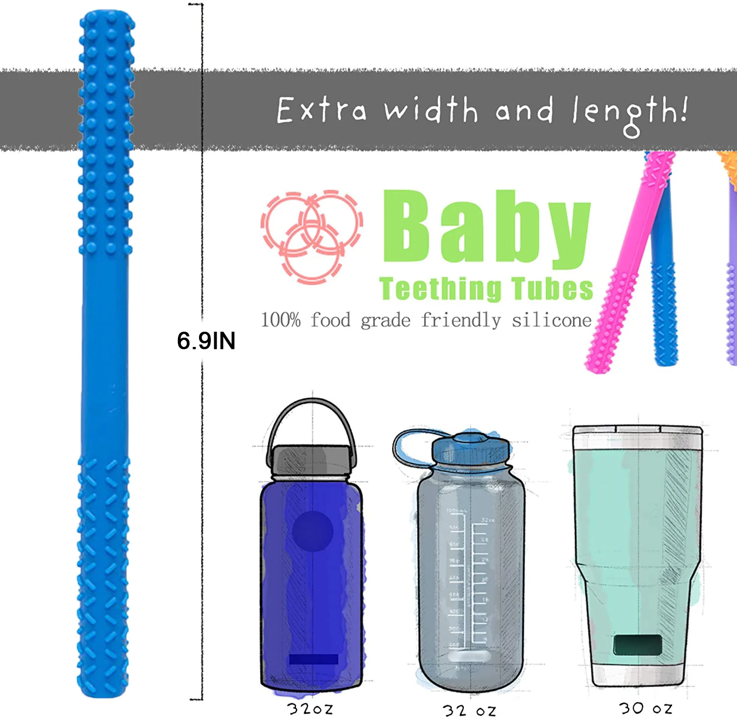 Amazon Hot Sell Hollow Teething Tubes Chew Stick Teether Baby Molar Stick Soft Silicone Toy