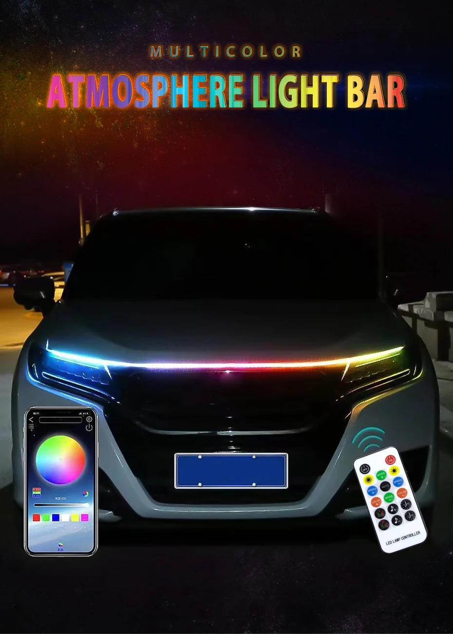 DIY Car Hood Flexible Led Strip Light 12V White Daytime Running Lights Decoration Backlight Long Auto Atmospere Lamp Universal