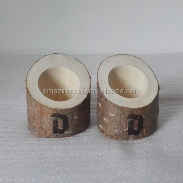 Wood Tree Trunk Tealight Candle Holder with Laser Engraved Logo Home Decoration OEM Size Wholesale