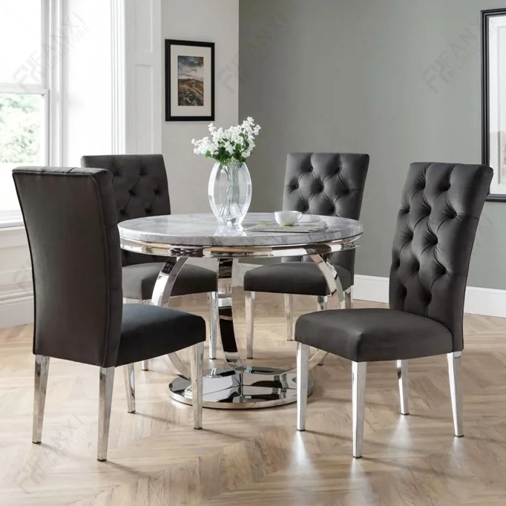 Dining room furniture round dining table set modern round rotating sintered stone turkish marble dining table and chairs