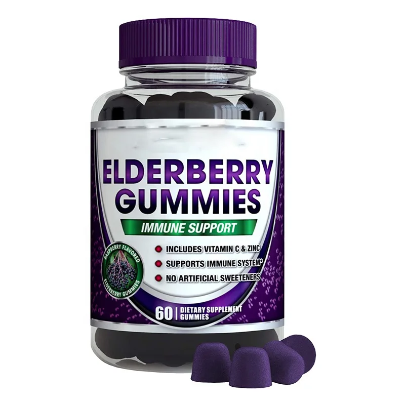 Vegetarian Adults Herbal Supplement Black Elderberry Gummies with Vitamins C Plus Zinc