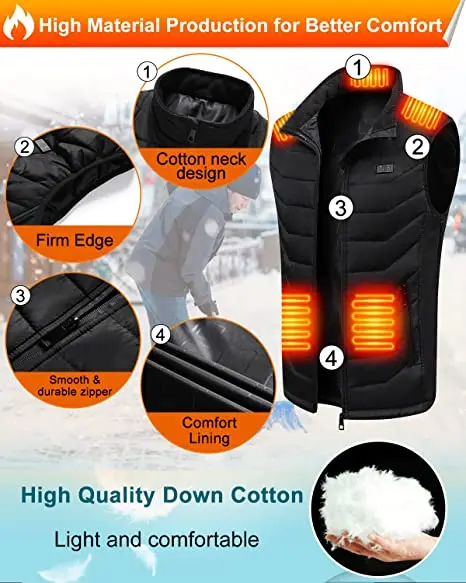 Heated Jacket 11 Zones USB Rechargeable Battery Electric Heated Vest with adjustable zipper side
