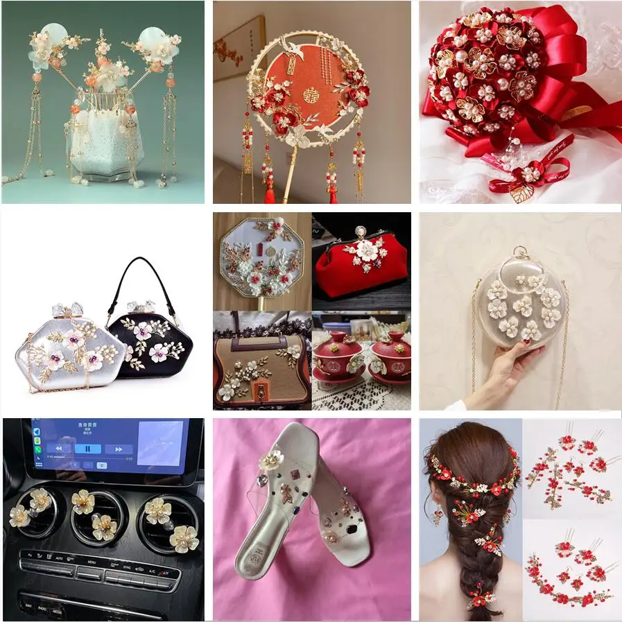 Pearl Flower-Shape Rhinestone Buttons Alloy Accessories Sparkling Crystal Decorative Applique For Diy Craft Jewelry Making