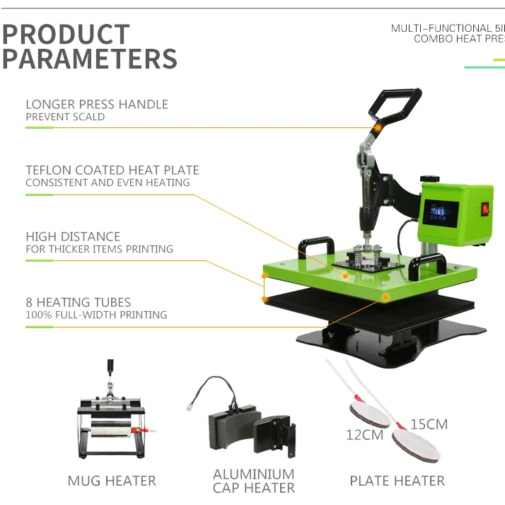 5 in 1 Combo Heat Press Machine Transfer Machine Authentic 15x15 Digital Heat Press 16x20 Swing Away Heat Press