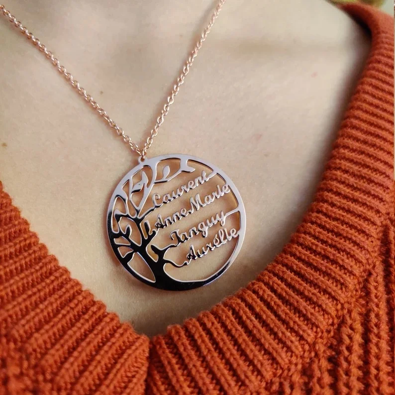 MECYLIFE Family Customized Necklace First Name Tree Of Life Letter Simple elegant Necklaces
