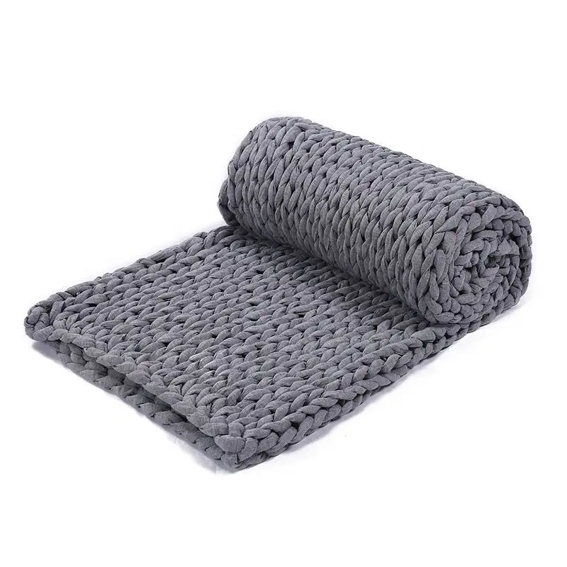 Customized 5/15/20 Lbs 100% Cotton Warm Hand No Filler Throw Chunky Knitted Weighted Blanket