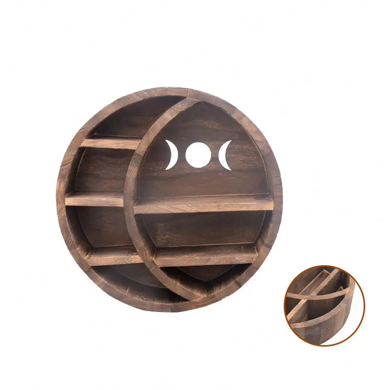 Mounted Hanging Floating Wooden Storage Rack Moon Wall Shelves
