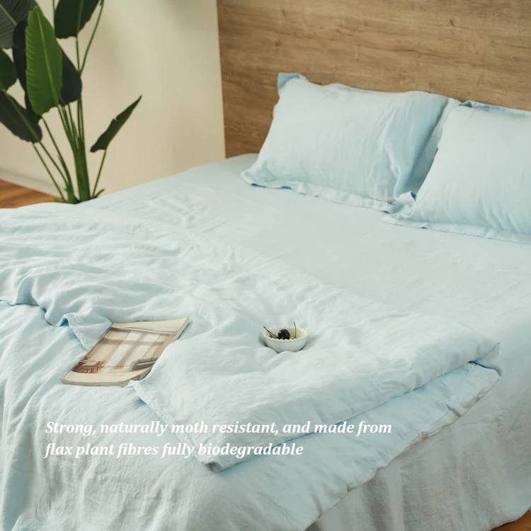 Biodegradable Soft French fabric bed linen sheets wholesale bedding duvet cover set  pure French linen bedding Comforter Set