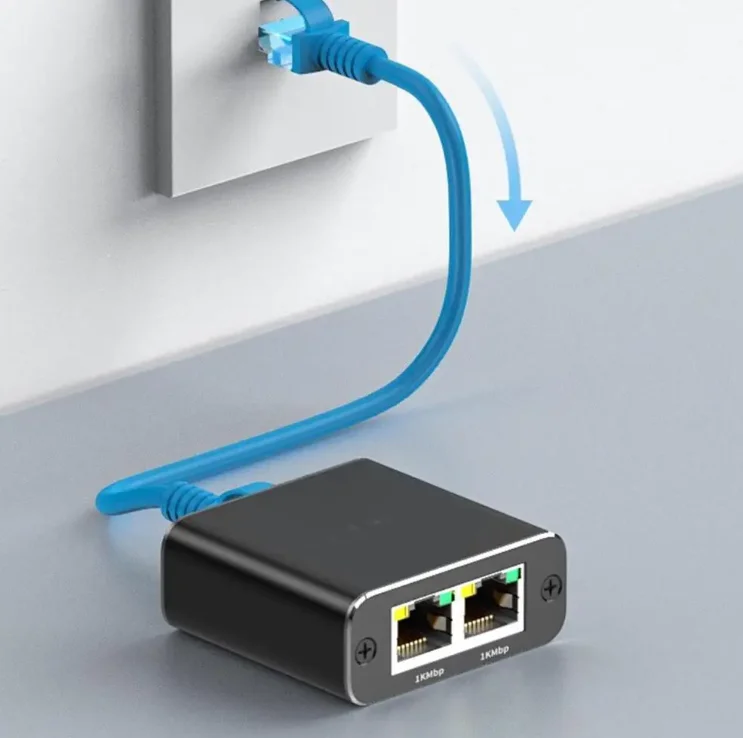 Factory Price Ethernet Splitter 1 To 2 High Speed 1000mbps Rj45 Ethernet Splitter Adapter Network Extension Connector Adapter Pc