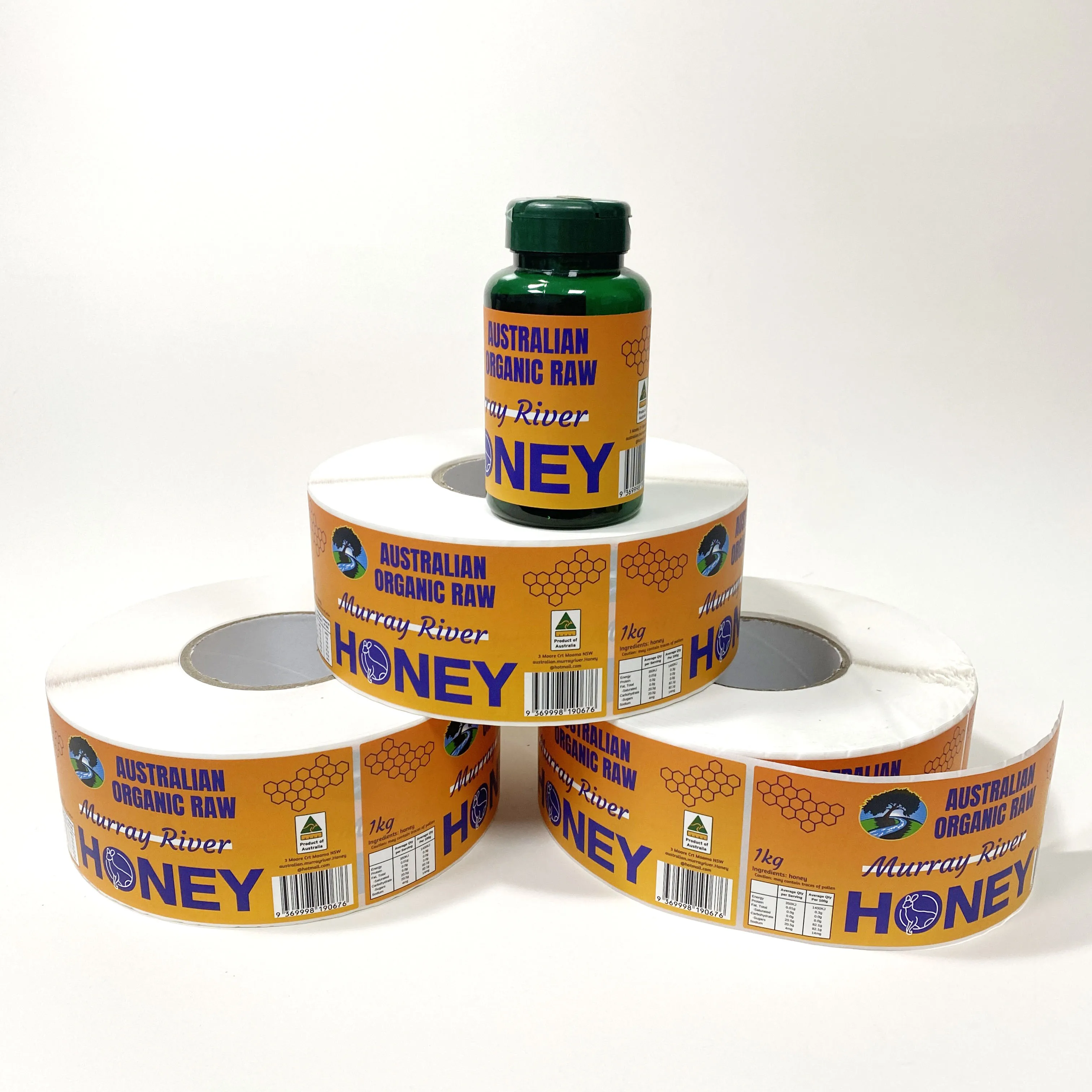 Custom Logo Waterproof Honey Self Adhesive Label Sticker Jam Food Bottle Honey Bee Jar Packaging Label