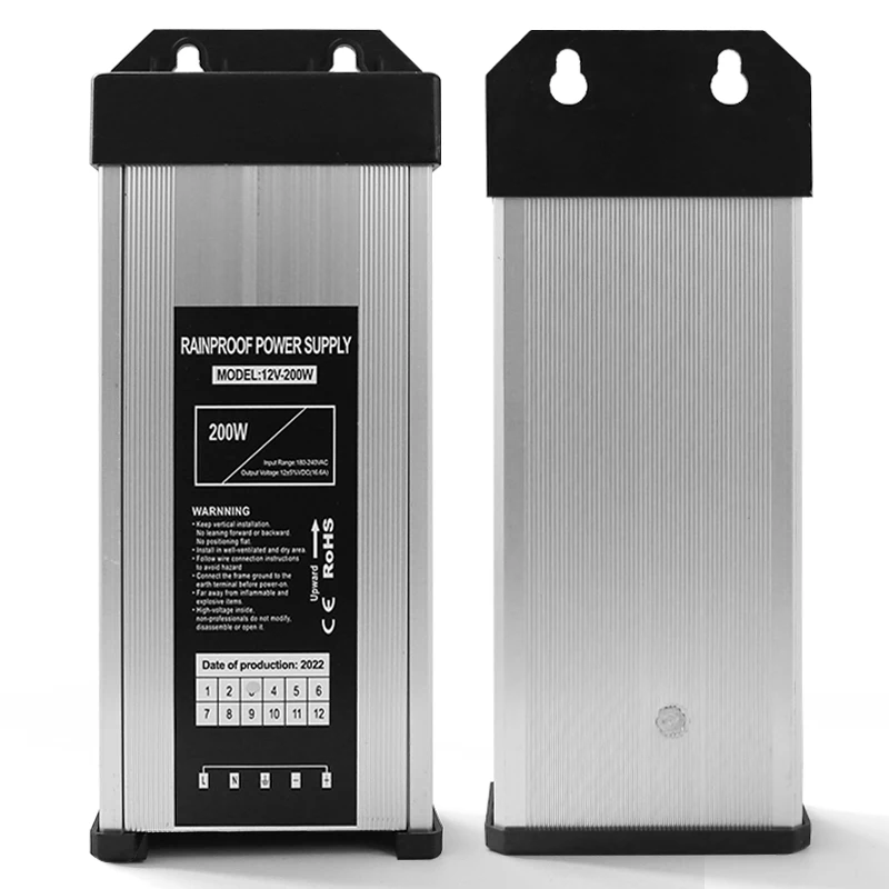 Fast delivery outdoor 200w power supply adapter 12v 15a rain proof switch 400w over voltage 300w for street light strip