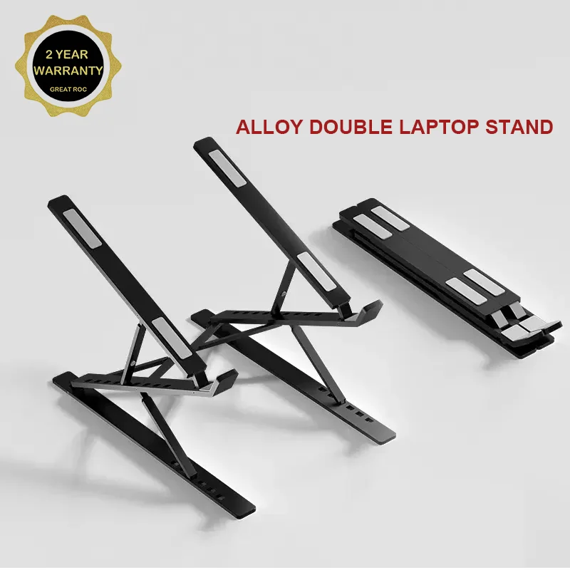 Great Roc custom logo adjustable macbook stand 14 15.6 inch metal foldable Double laptop holder aluminum Alloy notebook stand